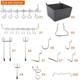 Pegboard Hooks Assortment with Pegboard Bins, Peg Locks, for Organizing Tools, 80 Piece by FRIMOONY