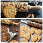 Sun Flower Christmas Wooden Rolling Pins Engraved Embossing Rolling Pin with Christmas Symbols for Baking Embossed Cookies(tree) (43×5cm)