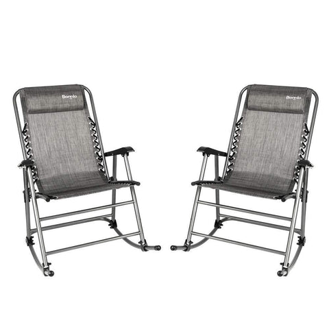 Bonnlo Set of 2 Zero Gravity Rocking Chair Patio Lawn Chair, Beach Reclining Folding Chairs, Outdoor Portable Recliner for Camping Fishing Beach (Grey-2pcs)