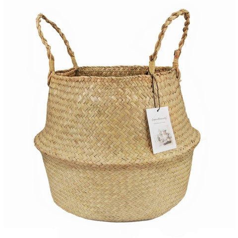 Natural Seagrass Belly Basket with Handles Seagrass Planter for Fig Indoor Plants