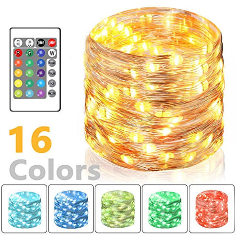 Copper Wire String LED Fairy Lights - Qoolife 16.4ft 50 Beads with 4 Combined Copper Wires Decorative Lights Battery Powered Multi Color String LED Lights for Bedroom, Decoration, Patio and Wedding