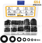 VIGRUE Black Zinc Plated Alloy Steel Flat Washers Set Washers Hardware Assortment 684 Pieces -9 Sizes M2 M2.5 M3 M4 M5 M6 M8 M10 M12