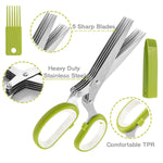 All Prime Herb Scissors with 5 Blades and Cover - Stainless Steel Shears - Shredder Scissors - Protective Guard Cover & Blade Cleaner - FREE Kale, Chard, Collard Greens, Herb Stripper & Recipe EBook