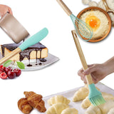 Baking Utensils Set,Silicone Baking Tool Supplies kitchen Gadgets Set of 6, Wood Handle Balloon Whisk,Slotted Spoon,Solid Spoon,Spatula,Long Scraper and Pastry Brush