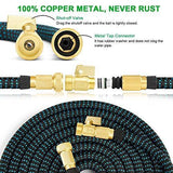 Expandable Garden Hose, 100 FT Lightweight Water Hose, 9 Functions Sprayer with Double Latex Core, Green Black Expandable Hose with 3/4" Solid Brass Fittings, Extra Strength Fabric