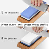 Sharpening Stone 1000/6000 2 Sides, Knife Sharpening Whetstone Grits with NonSlip Bamboo Base & Angle Guide, Kitchen Tools