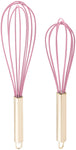 TEEVEA  Set of 2 Whisks, 10” and 12” Beaters, Stainless Steel and Silicone – Gold and Red