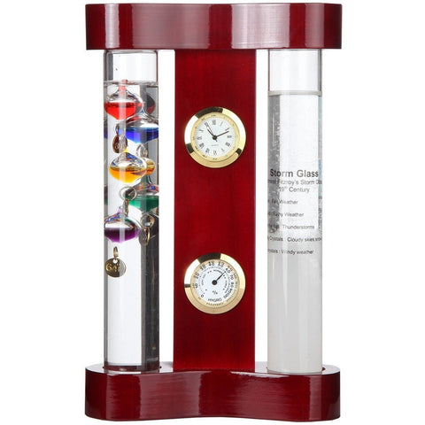 Lily's Home Analog Weather Station, with Galileo Thermometer, a Precision Quartz Clock, Analog Hygrometer, and Fitzroy Storm Glass Weather Predictor, 5 Multi-Colored Spheres (4.25 in x 5 in)