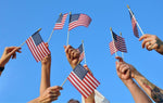Hand Held American Flags on Sticks 60-Pack 4”x6” Made in USA, Sold by Vets, American Quality, Vivid Colors, Rain Proof, Kid-Safe Spear Top. Perfect for Parades, Scout Troops, Returning Servicemen