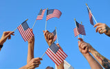 Hand Held American Flags on Sticks 60-Pack 4”x6” Made in USA, Sold by Vets, American Quality, Vivid Colors, Rain Proof, Kid-Safe Spear Top. Perfect for Parades, Scout Troops, Returning Servicemen