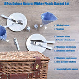 SatisInside Upgrade 2019 USA Insulated Deluxe 16Pcs Kit Wicker Picnic Basket Set for 2 People - Reinforced Handle - Blue Gingham