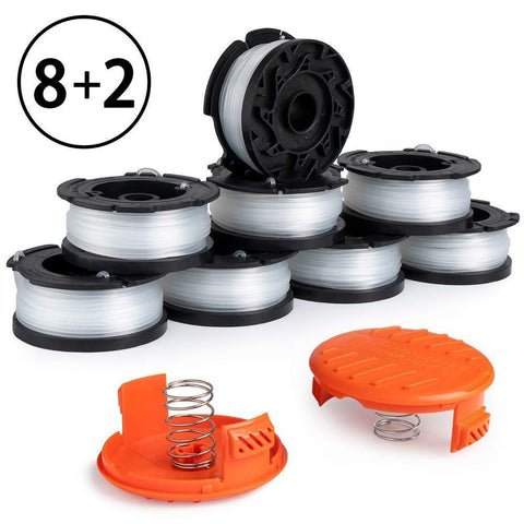 X Home Weed Eater Replacement Spools Compatible with Black Decker AF-100 LST420 GH900 String Trimmer, 30ft 0.065 inch Edger Spools Refills Line Parts, RC-100-P Covers (8 Spools, 2 Caps, 2 Springs)