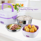 Janolia Electric Food Steamer, Portable Lunch Box Steamer with Stainless Steel Bowls, Egg Steaming Rack, Spoon, Measuring Cup