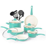 GreenLife Soft Grip 16pc Ceramic Non-Stick Cookware Set, Turquoise