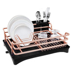 Aluminum Dish Drying Rack,HabiLife Never Rust Sink Dish Drying Rack with Utensil Holder, Removable Plastic Drainer Tray with Adjustable Swivel Spout