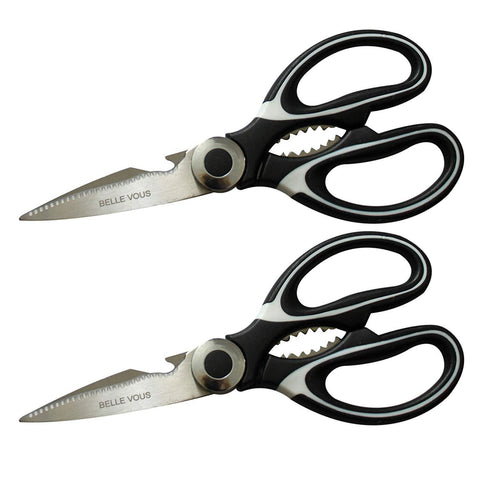 Heavy Duty Kitchen Scissors Set (Pack of 2) - Razor Sharp Multipurpose Utility Shears with Stainless Steel Blade for Herb, Chicken, Fish, Meat, Vegetables – Kitchen Shears (Black)