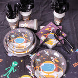 Duocute Outer Space Party Supplies 177PCS Astronaut Planet Theme Children Birthday Disposable Dinnerware Set Includes Plates, 12oz Cups, Napkins, Spoons, Forks, Knives