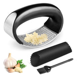 Rhodesy Garlic Press Rocker Stainless Steel Garlic Press Rocker Garlic Crusher Squeezer Slicer Mincer Chopper Kitchen Gadget with Handle