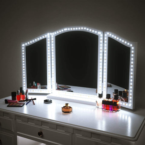 PANGTON VILLA LED Vanity Mirror Lights for Makeup Dressing Table Vanity Set 13ft Flexible LED Light Strip Kit 6000K Daylight White with Dimmer and Power Supply, DIY Mirror, Mirror not Included