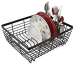 TQVAI Kitchen Dish Drainer Drying Rack with Full-Mesh Silverware Storage Basket, Black