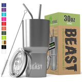 BEAST 30 oz Tumbler Stainless Steel Insulated Coffee Cup with Lid, 2 Straws, Brush & Gift Box by Greens Steel (30 oz, Army Green)