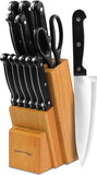 Knife Set with Wooden Block 13 Piece - Chef Knife, Bread Knife, Carving Knife, Utility Knife, Paring Knife, Steak Knife, and Scissors