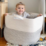 Goodpick Large Basket 23.6"D x 14.2"H | Jumbo Woven Basket | Cotton Rope Basket | Baby Laundry Basket Hamper with Handles for Comforter, Cushions, Quilt, Toy Bins, Brown Stitch