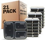 CulinWare Meal Prep Containers [15 Pack] 3 Compartment with Lids, Food Containers, Lunch Box | BPA Free | Stackable | Bento Box, Microwave/Dishwasher/Freezer Safe, Portion Control, 21 day fix (32 oz)