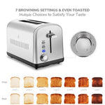 Home Gizmo 2 Slice Toaster Cool Touch with Extra-Wide Slots 7 Browning Dials and Removable Crumb Tray, Brushed Stainless Steel, Silver