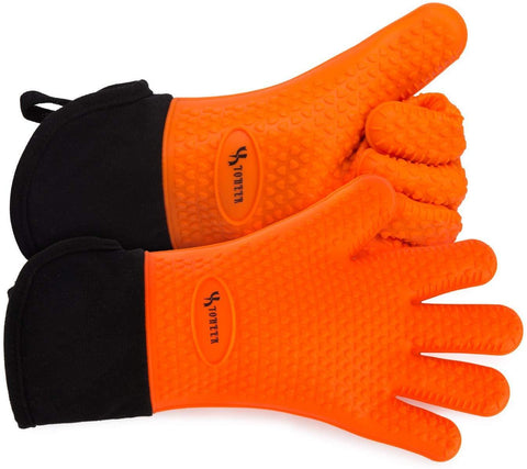 YOHEER Silicone Oven Mitts, Extra-long Quilted Cotton Lining,Heat Resistant Kitchen Potholder Gloves