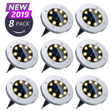 Solar Ground Lights, 8 LED Solar Disk Lights Outdoor Waterproof for Garden Yard Patio Pathway Lawn Driveway Walkway- Warm White (8 Pack)