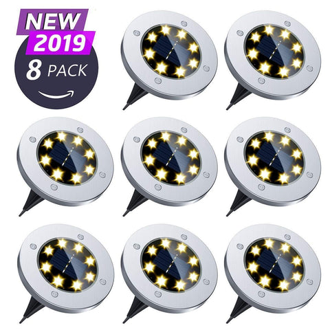 Solar Ground Lights, 8 LED Solar Disk Lights Outdoor Waterproof for Garden Yard Patio Pathway Lawn Driveway Walkway- Warm White (8 Pack)