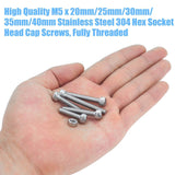 DYWISHKEY 70 Pieces M5 x 20mm/25mm/30mm/35mm/40mm Stainless Steel 304 Hex Socket Head Cap Bolts and Nuts Kit