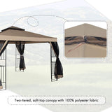 Homevibes 10' x 10' Gazebo for Patio Outdoor Canopy Party Tent Large Waterproof Metal Vented Gazebo for Garden Backyard Outside Barbecue Pool Shade with Mosquito Netting Double Tiered Top Roof, Tan