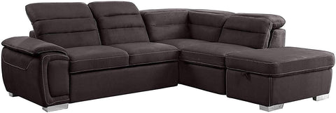 Homelegance Platina 103" Sectional Sofa with Pull Out Bed and Ottoman, Chocolate Fabric