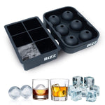 Bizz Silicone Ice Molds (2-Tray Set) Sphere and Cube Combination, Flexible, Reusable, BPA Free, Easy to Freeze, Remove Contents, Whiskey, Bourbon, Cocktail or Drink Use