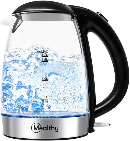 Mealthy Electric Kettle - Made with high quality Glass and is BPA-Free, 1.7 liter with Auto Shut-Off, Boiler & Tea Heater with LED Indicator Light, Boil-Dry Protection, 100% Stainless Steel