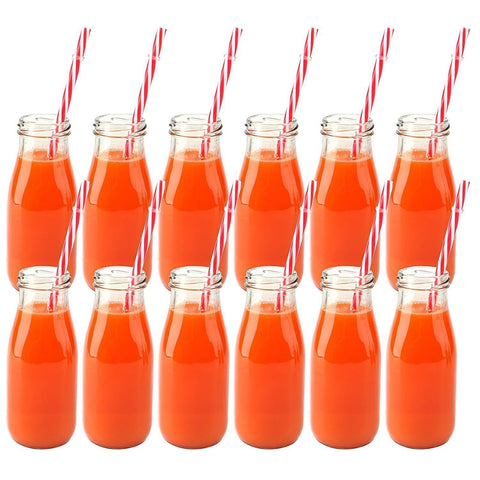 Kingrol 12 Pack Reusable Glass Milk Bottles, 11 oz Vintage Dairy Bottles with Straws & Metal Screw on Lids, Milk Bottle for Parties, Weddings, BBQ, Picnics