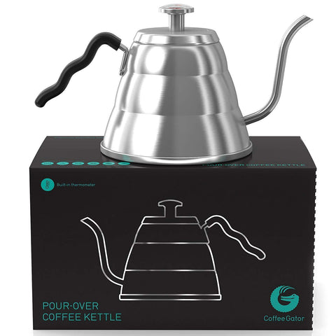 Coffee Gator Pour Over Kettle - With Gooseneck Spout and Thermometer (40floz)