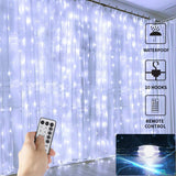 Juhefa Curtain Lights, USB Powered Fairy Lights String,IP64 Waterproof & 8 Modes Twinkle Lights for Parties, Bedroom Wedding,Valentines' Day Wall Decorations (300 LEDs,9.8x9.8Ft, Warm White)