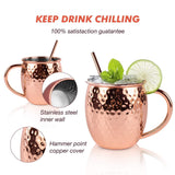 Moscow Mule Copper Mugs, Set of 4-100% HANDCRAFTED, Food-safe Copper Mugs 16 Ounce with Brass Handle and Stainless-Steel Lining, Highest Quality Cocktail Copper Strawsand Jigger