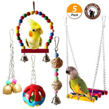 Mrli Pet 9 Pack Bird Parrot Swing Chewing Toys- Natural Wood Hanging Bell Bird Cage Toys Suitable for Small Parakeets, Cockatiels, Conures, Finches,Budgie,Macaws, Parrots, Love Birds