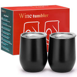 TOMTOO Insulated Wine Tumbler With Lid,12 oz Double Wall Vacuum Insulated Stainless Steel Wine Glasses for Wine, Coffee, Drinks, Champagne, Cocktails，2 Pack