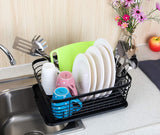 Denozer Kitchen Sink Dish Drainer Rack with Drainboard and Utensils Basket, Black