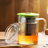 Tomotime 13.5 oz Borosilicate Glass Tea Cups Coffee Mug Cup (with glass lid) Green