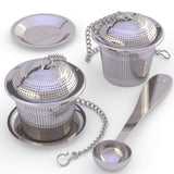 Apace Loose Leaf Tea Infuser (Set of 2) Tea Scoop Drip Tray - Ultra Fine Stainless Steel Strainer & Steeper a Superior Brewing Experience … (Medium, Silver)