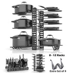 SKATCO Pot Organizer Rack – Metal Pots & Pans Organizer – Pantry & Kitchen Cabinet Organizer – Heavy Duty Lids, Dishes, Pots and Pans Organizer – Horizontal & Vertical Pan Rack with 3 Use Methods