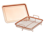 Chef’s Star Copper Crisper Tray - Ceramic Coated Cookie Tray & Mesh Nonstick Basket - Healthy Oil Free Air Frying Option For Chicken, French Fries, Onion Rings & More