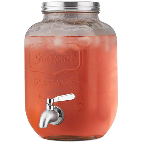 1 Gallon Glass Beverage Dispenser with Metal Spigot - Yorkshire Mason Jar Glassware with Wide Mouth Metal Lid - Great for Iced Tea, Kombucha Fermenting, Juice, Beer, Wine and Liquor