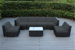 Ohana 7-Piece Outdoor Patio Furniture Sectional Conversation Set, Black Wicker with Gray Cushions - No Assembly with Free Patio Cover